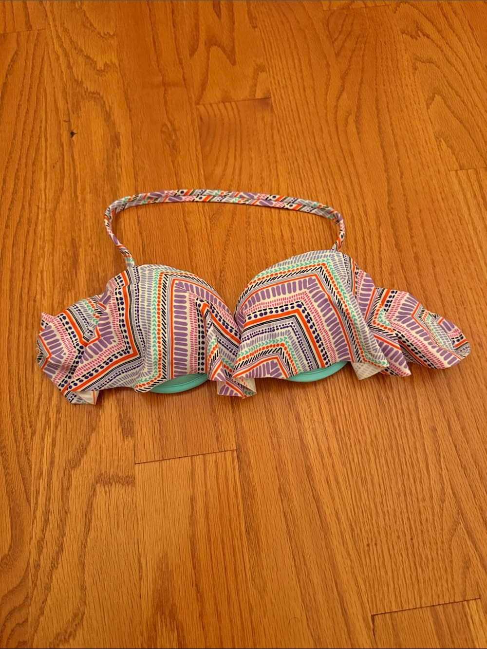 Xhilaration Teal and Multicolor‎ Strappy Bikini Top Size XS
